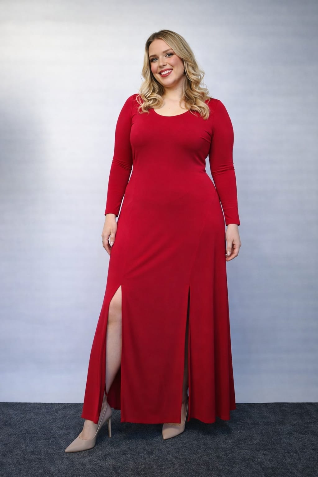 V Yaka Sandy Kumaş Liklalı Dökümlü Elbise Kırmızı